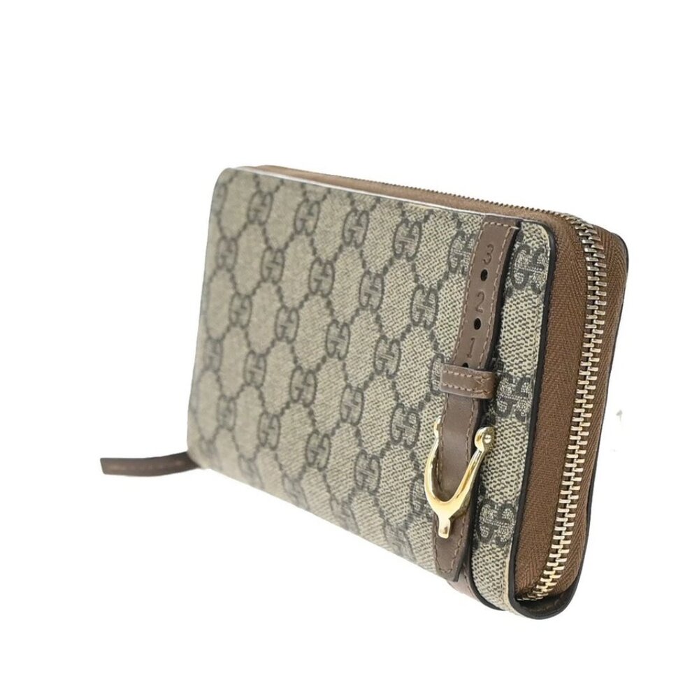 GUCCI GG Pattern Zip Around Long Wallet Supreme Leather Brown - Picture 2 of 7